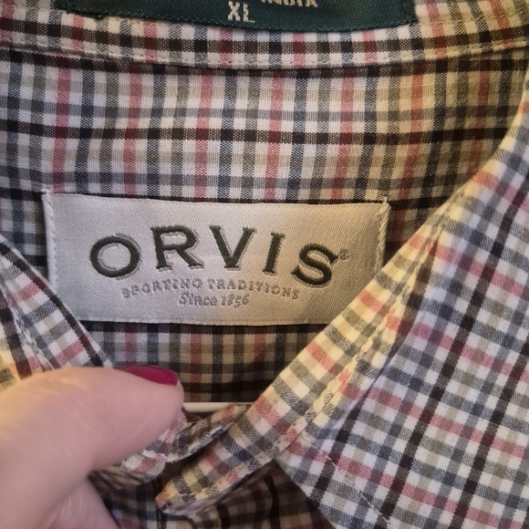 Orvis Men's Blue and Red Plaid Dress Shirt - Picture 2 of 8